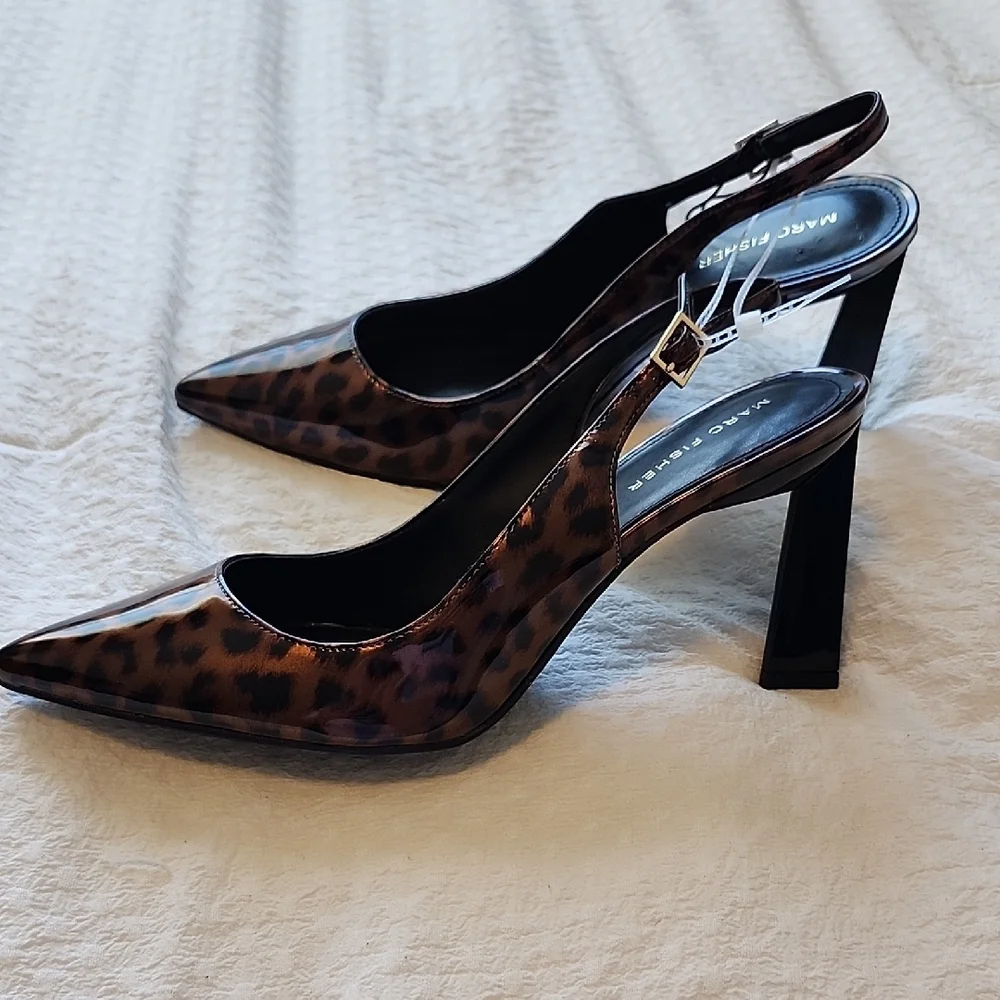 Marc Fisher Brown Leopard Print Heels - Picture 2 of 8